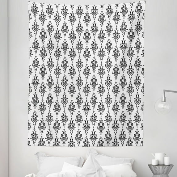 Vintage Tapestry, Baroque Style Victorian Renaissance Pattern with Effects Vintage Design, Fabric Wall Hanging Decor for Bedroom Living Room Dorm, 5 Sizes, Black White, by Ambesonne