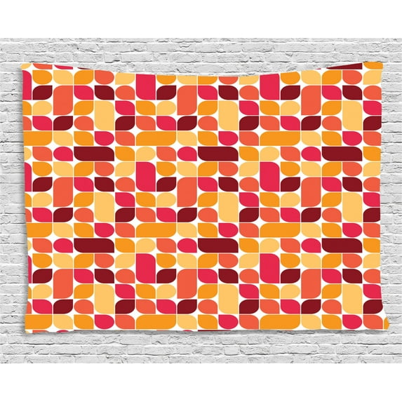 Vintage Tapestry, Bauhaus Style Inspired Geometric Asymmetric Retro Pattern with Pastel Colors Print, Wall Hanging for Bedroom Living Room Dorm Decor, 80W X 60L Inches, Multicolor, by Ambesonne