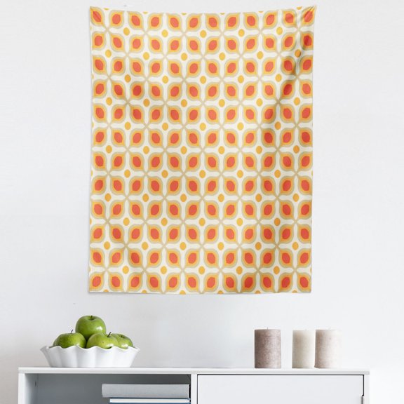 Vintage Tapestry, Linked Bold Geometric Shapes 70s Vintage Minimalist Pattern Bohemian Design, Fabric Wall Hanging Decor for Bedroom Living Room Dorm, 5 Sizes, Orange Cream, by Ambesonne