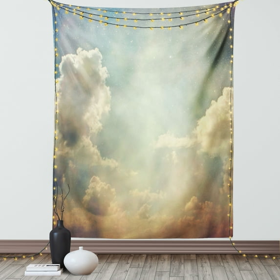 Vintage Tapestry, Magical Sky Looks Like Dream Space with Sun Rays Celestial Miracle Atmosphere Photo, Wall Hanging for Bedroom Living Room Dorm Decor, 40W X 60L Inches, Blue White, by Ambesonne