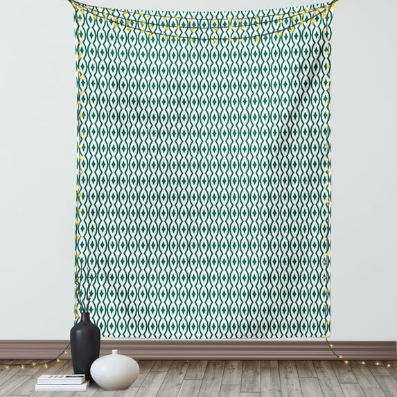 Vintage Tapestry, Monochromatic Rhythmic Composition Circles in Retro Style on Plain Backdrop, Wall Hanging for Bedroom Living Room Dorm Decor, 60W X 80L Inches, White Forest Green, by Ambesonne