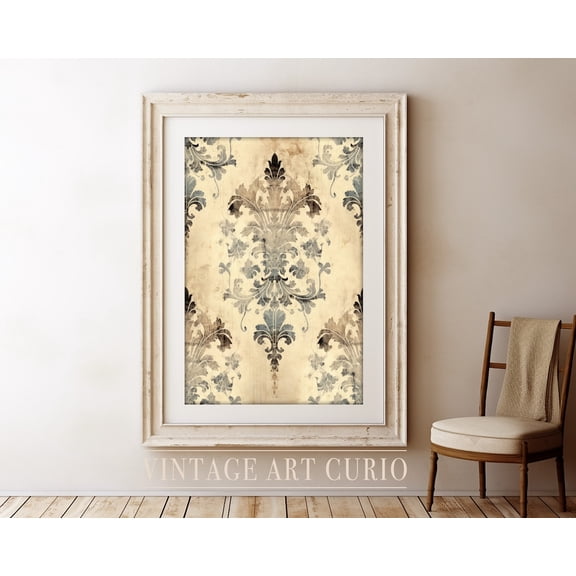 Vintage Tapestry, Neutral Botanical Pattern, Antique Textile Art Print, Vintage UNFRAMED Poster, Wall Art for Decor, Present, 12x18
