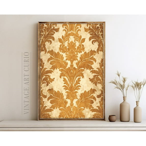 Vintage Tapestry, Neutral Damask Pattern Wall Decor, Antique Textile Art Print, Vintage Home Decor #3485, 12x18 UNFRAMED