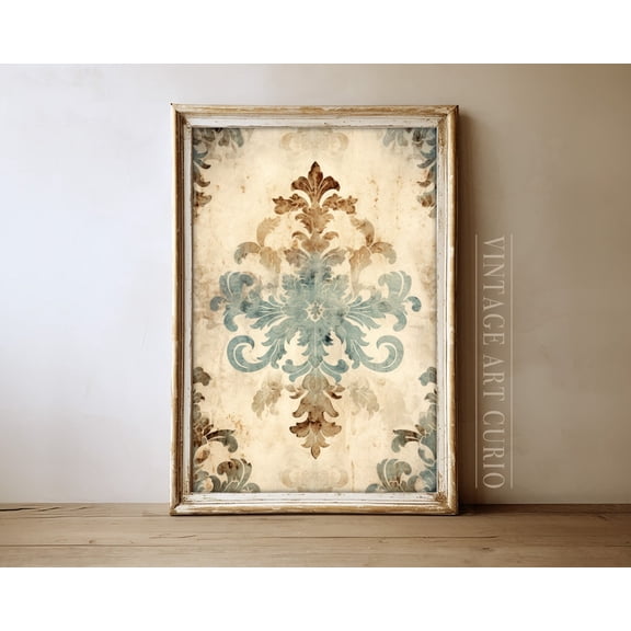 Vintage Tapestry, Neutral Damask Pattern Wall Decor, Antique Textile Art Print, Vintage Home Decor #3667, 8x12 UNFRAMED