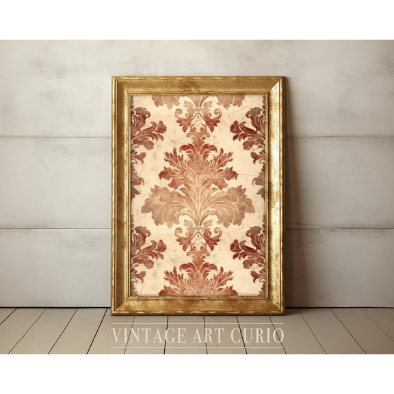 Vintage Tapestry, Neutral Damask Pattern Wall Decor, Antique Textile Art Print, Vintage Unframed Paper Print