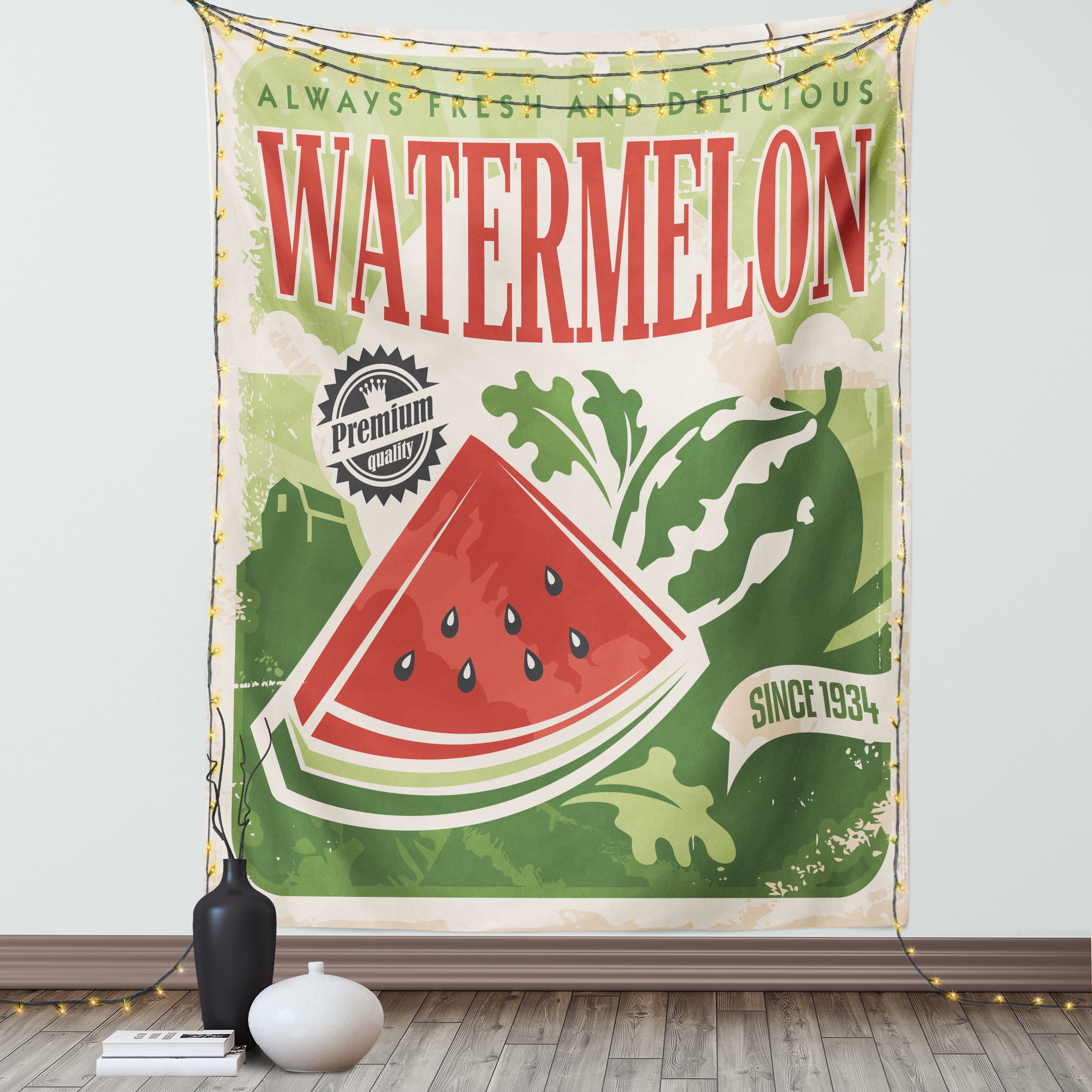 Vintage Tapestry Vintage Old Fashioned Funny Watermelon with Faded Colors Classic Graphic Art Wall Hanging for Bedroom Living Room Dorm Decor 60W X 80L Inches Green Red Ecru by Ambesonne Walmart
