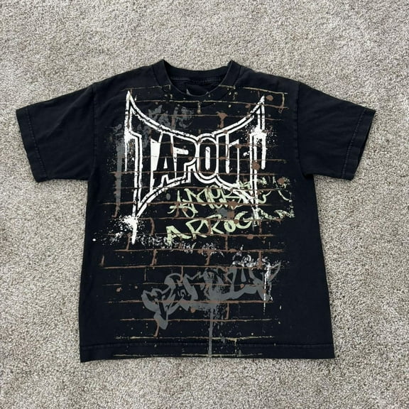 Vintage Tapout Graffiti Tee with Distressed Street Art Logo and Brick Pattern for Classic Urban Fashion – Unisex Cotton T-Shirt, Sizes S-5XL