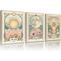 Vintage Tarot Astrology Wall Art Sun and Moon star Wall Decor Pictures Celestial Canvas Posters Prints for Living Room Bedroom Kitchen Office Cafe Bar Dormitory Hallway Home（Only canvas）