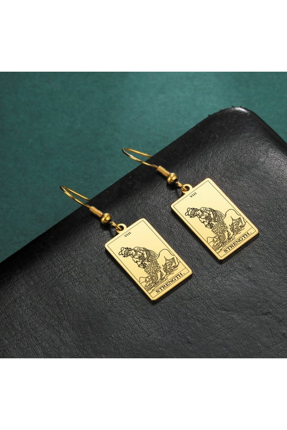 Vintage Tarot Cards Earrings for Women 14K Yellow Gold Amulet Major Arcana Drop Earrings Esotericism Tarot Golden Silver Color Jewelry Gift