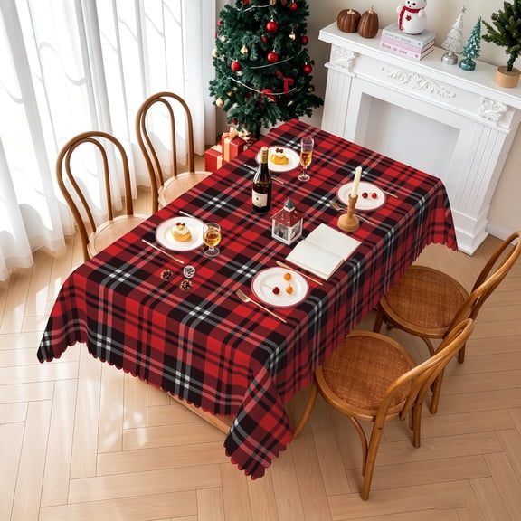 Vintage Tartan Plaid Christmas Tablecloth,52x70 Inch, Waterproof Table Cover for Holiday Brunch Indoor Outdoor Decor