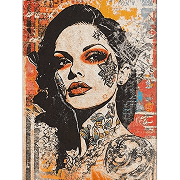 Vintage Tattoo Girl Canvas Wall ArtSuitable for Living RoomBedroomBathroomOfficeand Hallway Decoration.