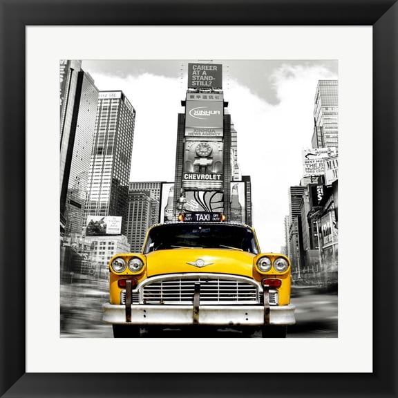 Vintage Taxi in Times Square, NYC (detail) by Julian Lauren, Framed Wall Art, 19.5W x 19.5H