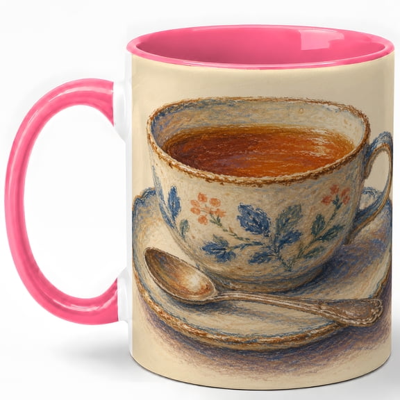 Vintage Tea Cup 11oz Ceramic Mug, Cottage Teacup Still Life Art