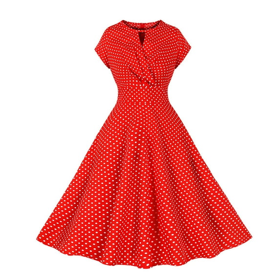 Vintage Tea Dresses for Women's Polka Dots Cap Sleeves 1950's Dress Swing Cocktail Dress Hollow Flowy Party Dress