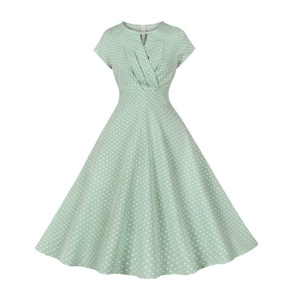 Vintage Tea Dresses for Women's Polka Dots Cap Sleeves 1950's Dress Swing Cocktail Dress Hollow Flowy Party Dress