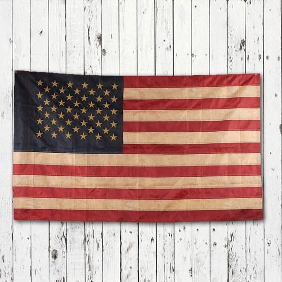 Factory Direct Craft Primitive Tea Dyed American Flag, 60 x 36 Inch Weather Resistant Nylon Americana Flag