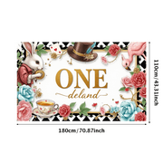 Vintage Tea Party ONEderland Banner Floral Design Alice in Wonderland Rabbit for First Birthday Party Baby Celebration Nursery Decoration