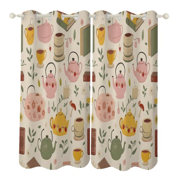 Vintage Tea Party Print Blackout Curtains Window Drapes Room Darkening Thermal Insulated Grommets Blackout Curtains, for Living, Dining, Bedroom,2 Panels