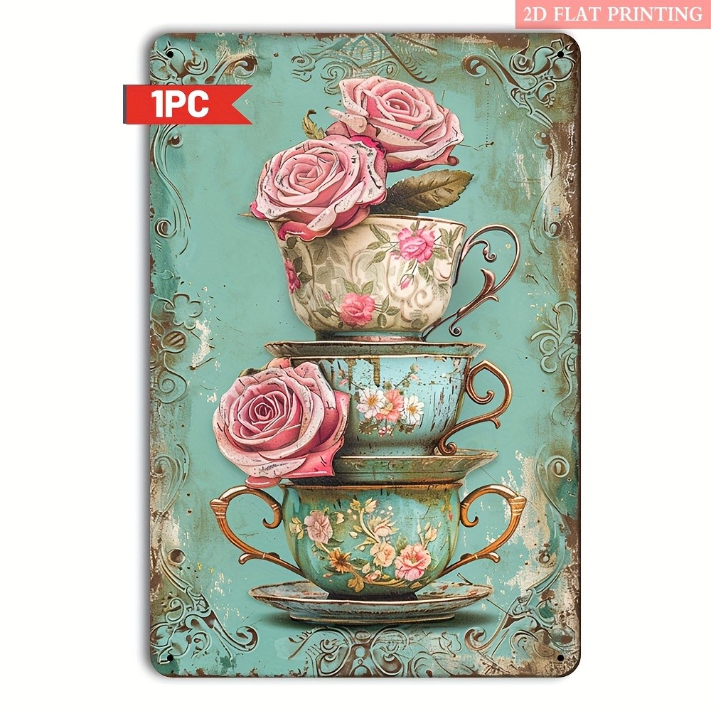 Vintage Tea Party Tin Metal Signs 8x12 Inch Iron Sign with Ornate Tea ...