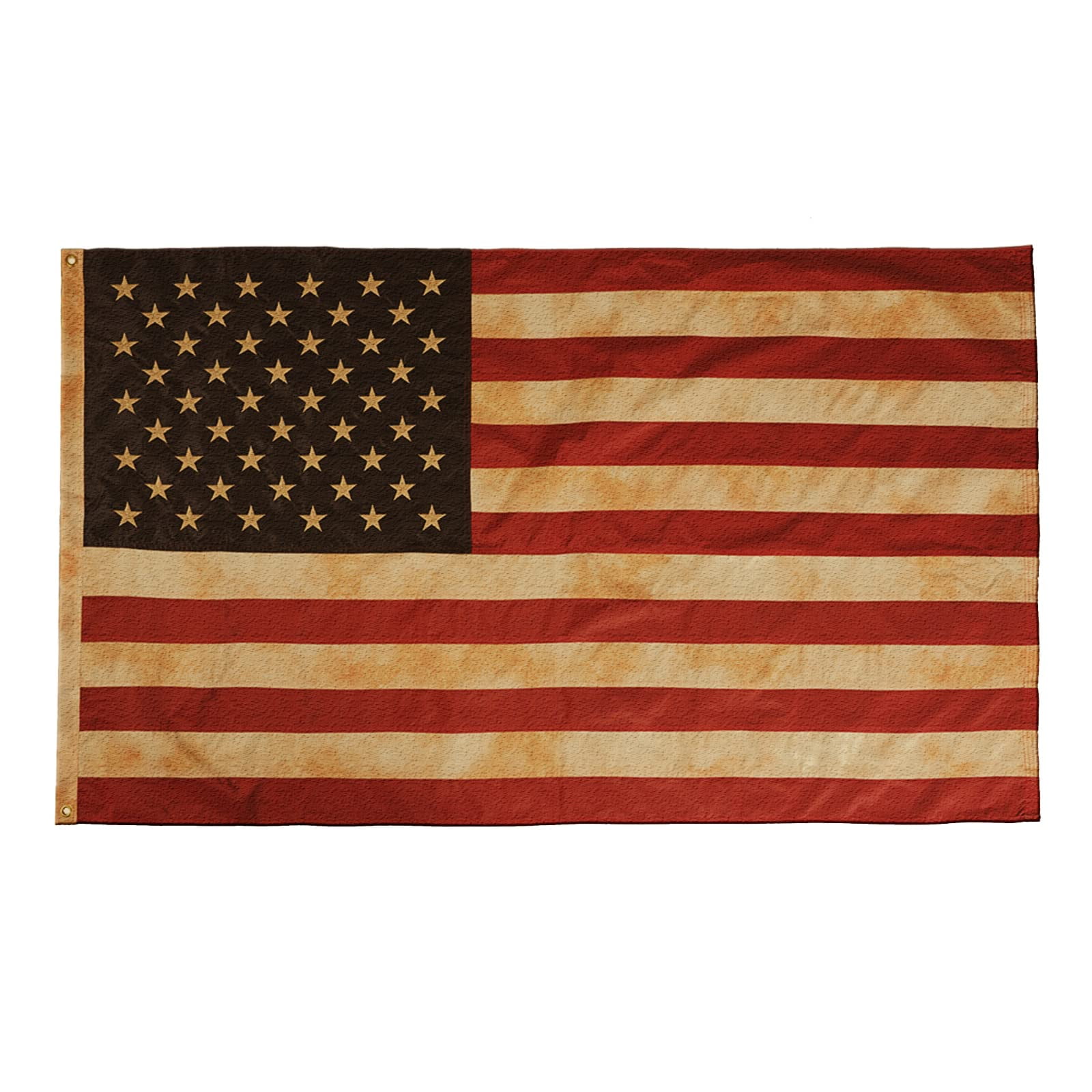 Vintage Tea Stained American Flag with Embroidered Stars