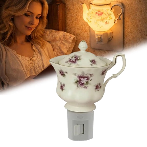 Vintage Teacup Night Light,Teacup Cup-Shaped Plug in Decorative Wall Light, Farmhouse Wall Lamps, Large Rustic Indoor Walls Mount Lights Fixtures for Bedroom Nursery Bathroom Kitchen