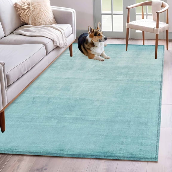 Vintage Teal 4'x6' Rug for Dining Table for 4 People Under Table, Modern Abstract Light Green Minimalist Retro Washable Non Slip Rectangle Area Rug