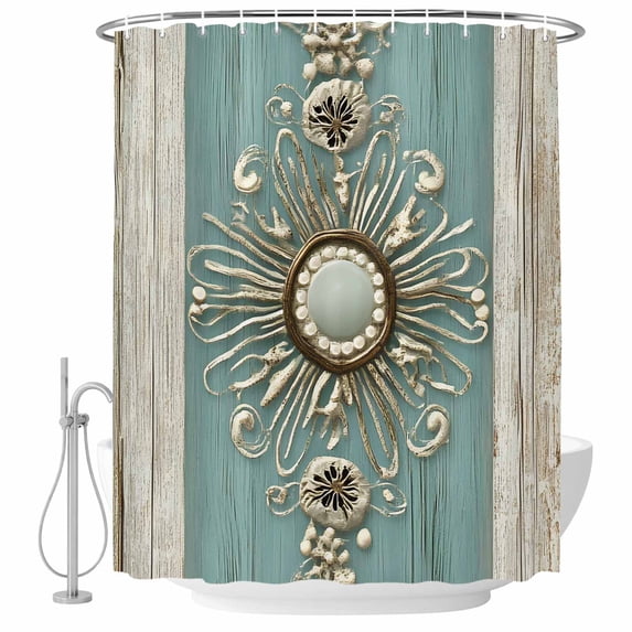 Vintage Teal Art Shower Curtain Set - Standard 72" x 72" Washable Bathtub Curtain with 12 Hooks, Retro Abstract Art Waterproof Fabric Stall Shower Curtains for Bathroom/Bathtub Décor