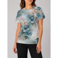 thumbnail image 1 of Vintage Teal Blush Tops for Women Short Sleeve Crewneck All-Over Pattern Casual Tee, 1 of 6