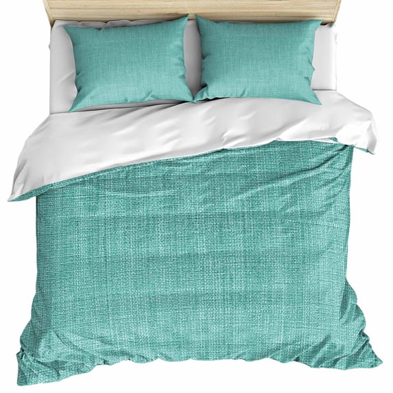 Vintage Teal Green Bedding 3 Piece Duvet Cover Set Queen Size, Farmhouse Retro Solid Color Linen Texture Soft Microfiber Comforter Cover with Zipper Closure & Pillowcases, FadeResistant Quilt Cover