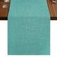 thumbnail image 1 of Vintage Teal Green Burlap Cotton Table Runner 13x36 Inches Short, Farmhouse Retro Solid Color Linen Texture Farmhouse Table Runners, Outdoor Dining Tablecloths Decor for Baby Shower/Party/Wedding, 1 of 8