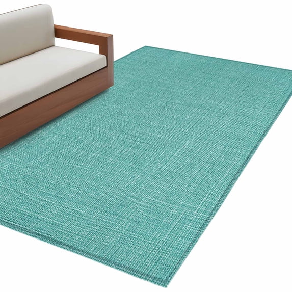 Vintage Teal Green Large Area Rugs for Bedroom Living Room, Soft Non Slip Carpet Bedside Rug, Farmhouse Retro Solid Color Linen Texture Rectangular Floor Cover Kitchen Accent Rug 3'x5' for Office