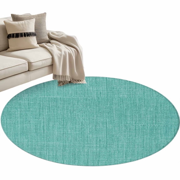 Vintage Teal Green Large Area Rugs for Bedroom Living Room, Soft Non Slip Carpet Bedside Rug, Farmhouse Retro Solid Color Linen Texture Round Floor Cover Kitchen Accent Rug 3' for Dining Room/Office