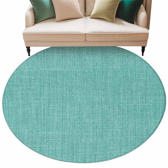 Vintage Teal Green Large Area Rugs for Bedroom Living Room, Soft Non Slip Carpet Bedside Rug, Farmhouse Retro Solid Color Linen Texture Round Floor Cover Kitchen Accent Rug 8' for Dining Room/Office