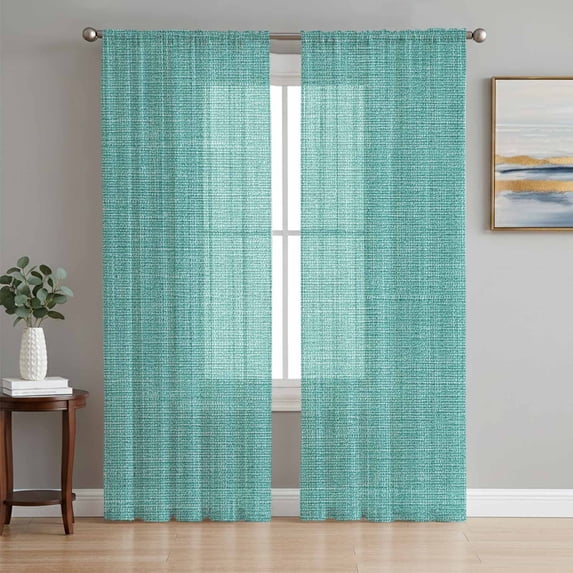 Vintage Teal Green Semi Sheer Window Curtains 84 Inches Long, Farmhouse Retro Solid Color Linen Texture Rod Pocket Voile Chiffon Curtain Light Filtering Drapes for Living Room, 52"x84", 2 Panels