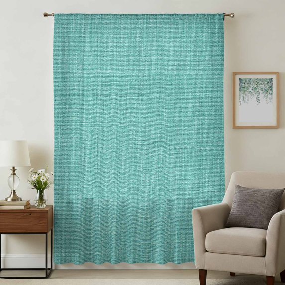 Vintage Teal Green Sheer Curtains 63 Inches Long, Farmhouse Retro Solid Color Linen Texture Light Filering Curtains, Breathable Simi Curtain Privacy Drapes for Living Room Bedroom Window Treatment