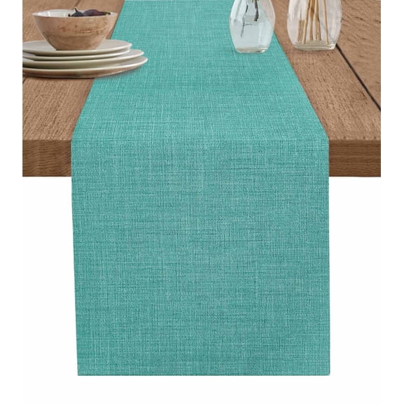 Vintage Teal Green Table Runner 48 Inches, Farmhouse Retro Solid Color Linen Texture Bed Runner Dresser Scarves Tabletop for Indoor Outdoor Parties/Ceremony/Banquet, 13" x 48"
