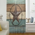 thumbnail image 1 of Vintage Teal Semi Sheer Curtains Drapes for Living Room, Bedroom, French Doors Window 63 Inches Long, Brown Western Texas Barn Star Wood Grain Rod Pocket Chiffon Curtain Drapery Voile Drape Panel, 1 of 6