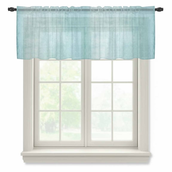 Vintage Teal Semi Sheer Valance Curtains Modern Abstract Light Green Minimalist Retro Voile Valances Curtain Rod Pocket Small Window Treatment for Kitchen Bathroom Cafe 42"x12"