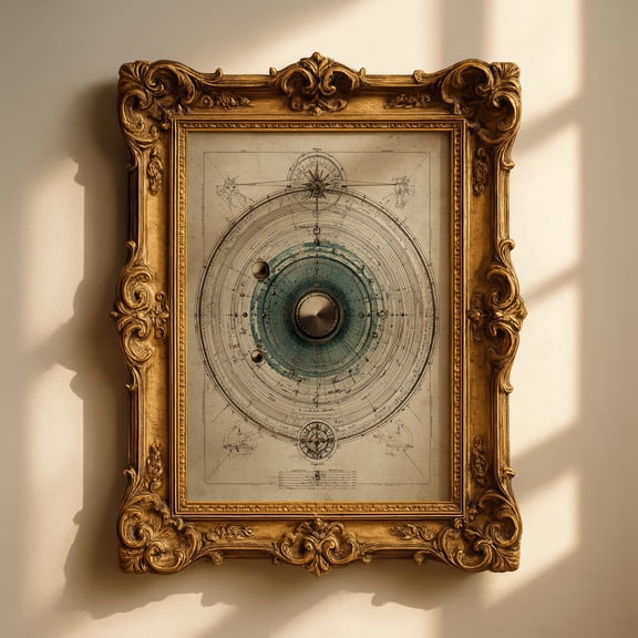 Vintage Teal Solar System Map Print Celestial Diagram