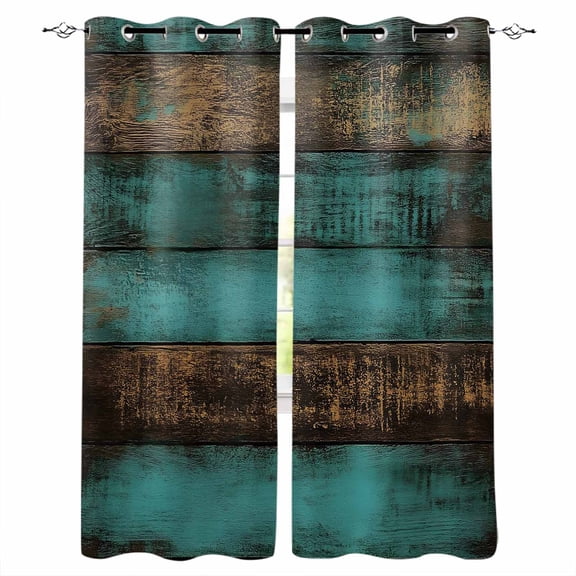 Vintage Teal Stripe Blackout Curtains for Bedroom Living Room Darkening Curtains 96 Inches Long Farmhouse Shabby Turquoise Window Curtain 2 Panels Set Window Treatment Grommet Drapes 52"x96"