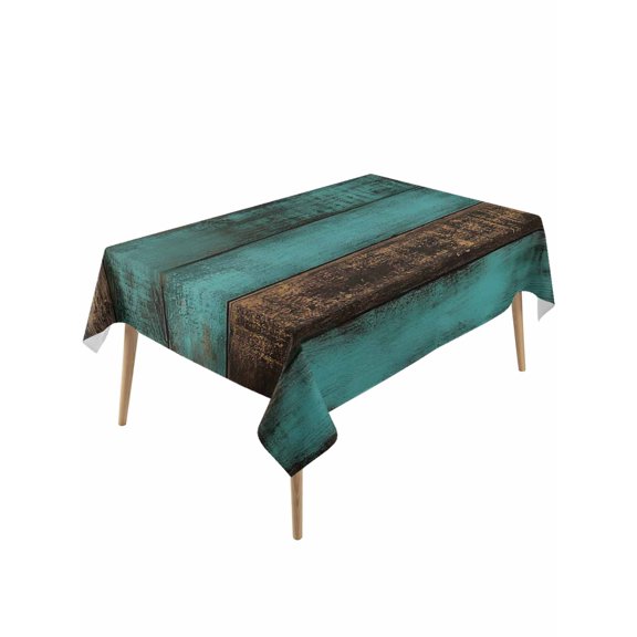 Vintage Teal Stripe Table Cloth, Farmhouse Shabby Turquoise Waterproof Tablecloth for Rectangle Tables, Reusable Washable Fabric Table Cover for Restaurant Kitchen Dining Tables 54"x108"