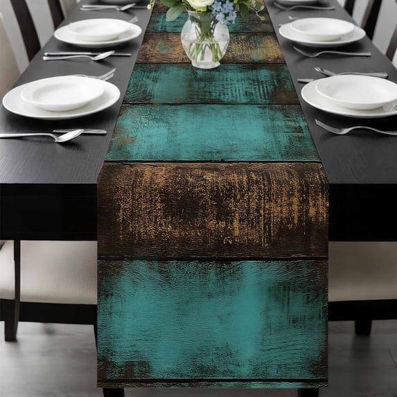 Vintage Teal Stripe Table Runner 72 Inches Long, Farmhouse Shabby Turquoise Kitchen Coffee Dining Table Decoration for Home Party Birthday Wedding Home Decor 16x72 Inches