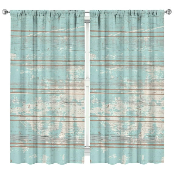 Vintage Teal Wood Grain Curtains-Blackout Curtains Bedroom Decor Living Room Darkening Grommet Window Drapes 2 Panels Set 42x84 inch