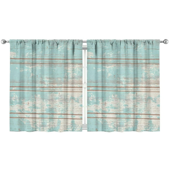 Vintage Teal Wood Grain Curtains-Blackout Curtains Bedroom Decor Living Room Darkening Grommet Window Drapes 2 Panels Set 53x63 inch