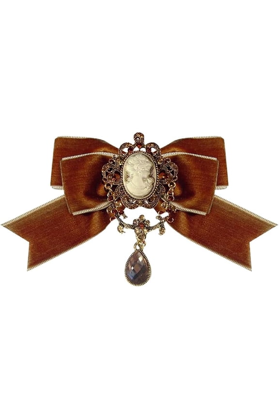 Vintage Teardrop Cameo Ladies Bow Pre-Tied Brooch for Women Elegant Rhinestone Love Velvet Ribbon Neck Tie Brooches Lapel Pins Christmas Wedding Prom Party Costume Bow Tie Winter Dress Accessories