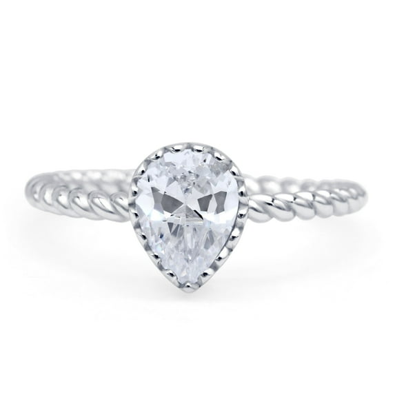 Vintage Teardrop Pear Rope Twisted Band Women Engagement Ring Cubic Zirconia 925 Sterling Silver