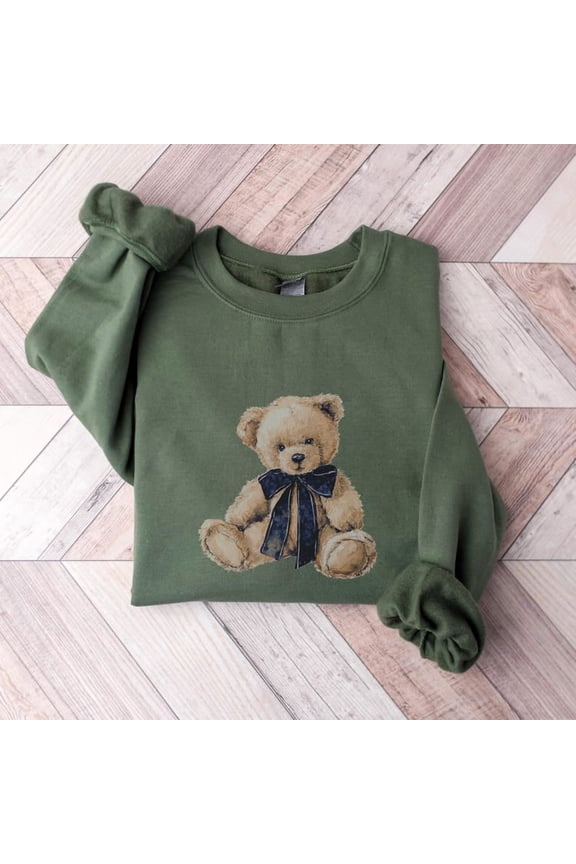 Vintage Teddy Bear Christmas Sweatshirt Old Money Aesthetic Preppy Christmas Bear Sweatshirt Retro Tartan Holiday Sweater Cabincore