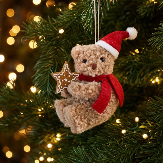 Vintage Teddy Bear Hanging Ornament, Soft Cotton Christmas Tree Ornaments, Vintage Christmas Tree Decorations for Xmas Tree Indoor Seasonal Home Small Decor, Akmoler