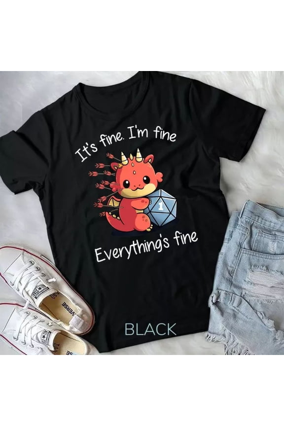 Vintage Tee Everything's Fine Rpg Funny Dragon Unisex T-Shirt Birthday Gifts