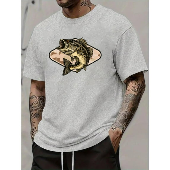 Vintage Tee Fishing Design T Shirt Comfortable Tops Comfort Fit Short Sleeve Round Neck Gray S-3XL